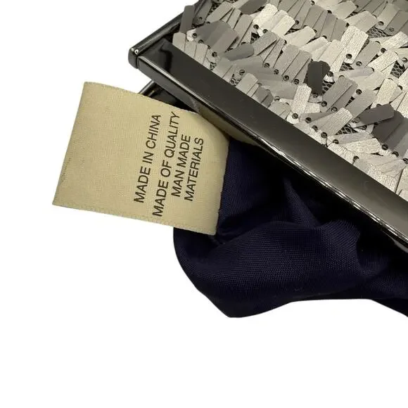 Rachel Roy Handbag Gray Silver Sequin Purse Clutch Bag Evening Cocktail - Picture 7 of 11